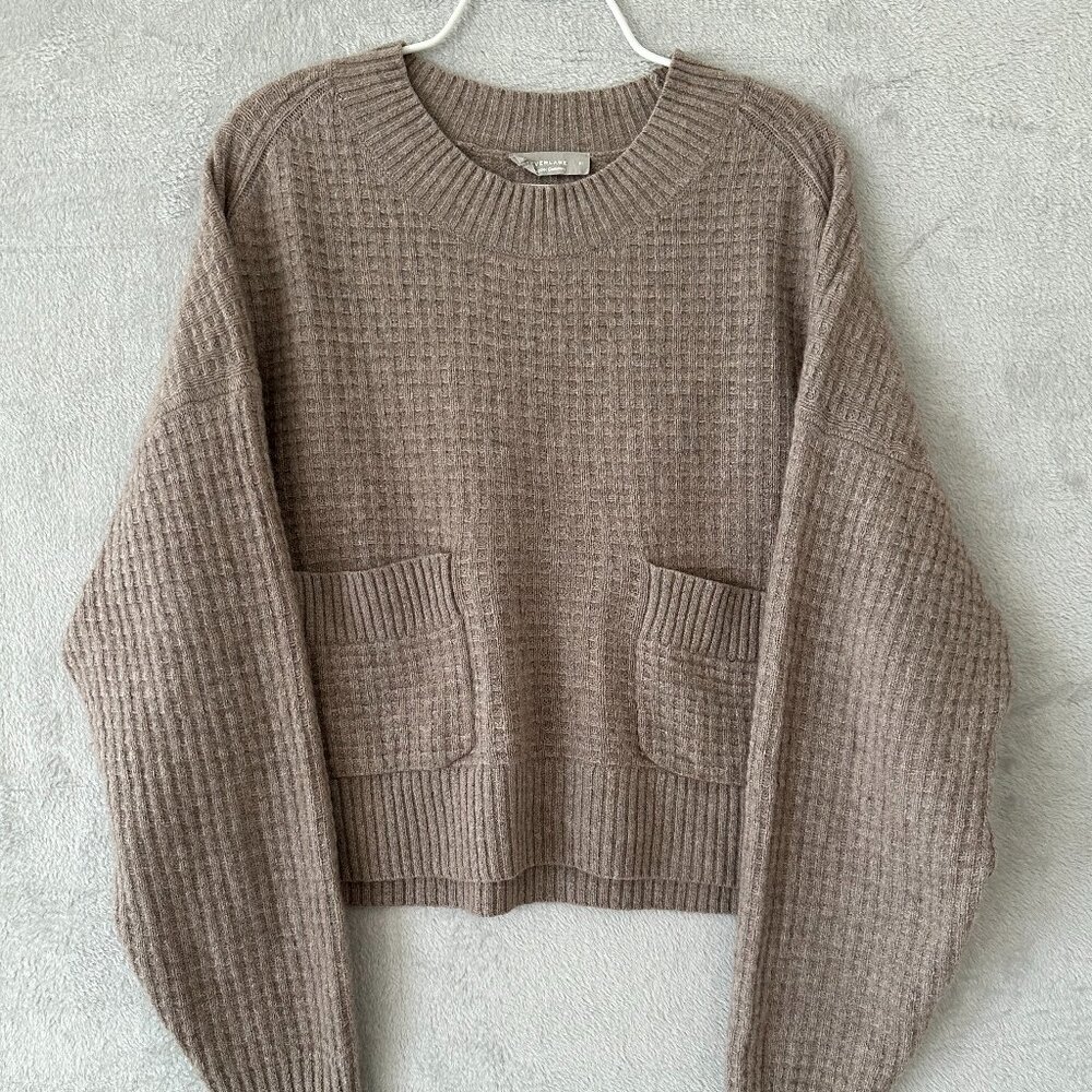 Everlane Cashmere Waffle Knit Sweater, Mink Grey, XL